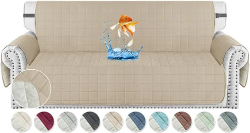 Miniatura 19 de MAXIJIN Fundas impermeables para sofá de 3 cojines, aptas para mascotas, fundas acolchadas para sofá de 69 pulgadas, lavables, protector de sofá