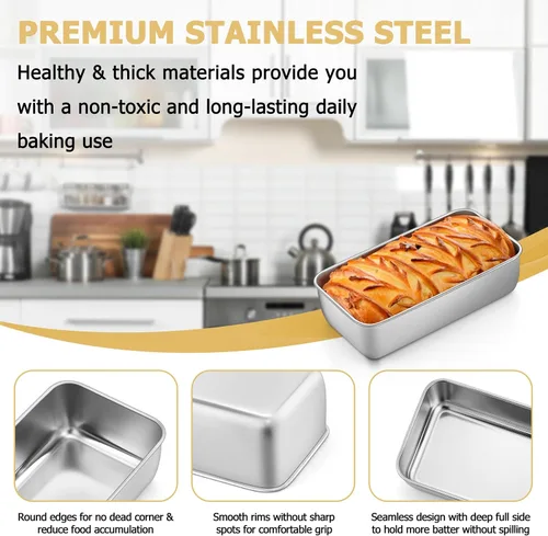 Miniatura 3 de TeamFar Molde para Pan, 9¼" × 5" Molde para Pan de Carne de Acero Inoxidable para Hornear Pan Pastel Tostadas, Saludable y Duradero, Apto