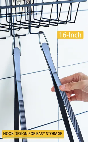 Miniatura 6 de Jetkong 2 pinzas de cocina extra largas de 40 cm, de acero inoxidable, para uso pesado, grandes pinzas para emplatar (color azul marino)