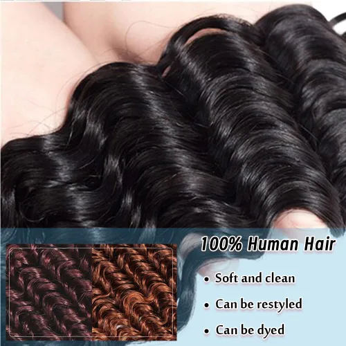 Miniatura 4 de lianlian Extensiones de cabello humano brasileño de onda profunda de 14 pulgadas, 100% sin procesar, virgen, cabello humano rizado profundo