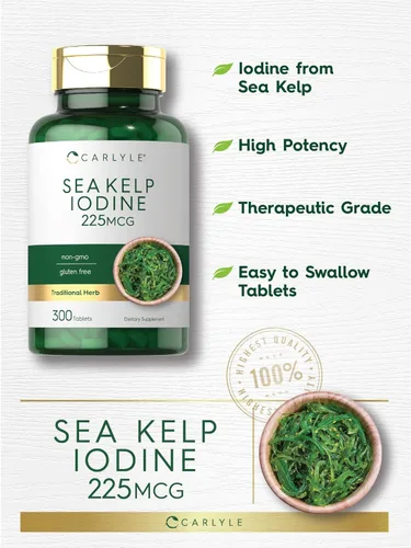 Miniatura 4 de Carlyle - Suplemento de yodo de alga marina 225 mcg 300 tabletas Sin GMO, sin gluten Suplemento de hierbas tradicionales