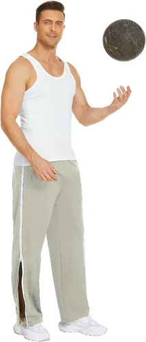 Miniatura 6 de Deyeek Pantalones de baloncesto para hombre, 2 cremalleras laterales, con cierre a presión, pantalones de pierna con bolsillos