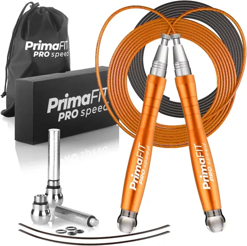 PrimaFIT Jump Rope Pro Speed Skipping Rope Adjustable Adult Jumping Rope Weighted Aluminium Handles for Double Dutch Boxing Workout Crossfit Naranja
