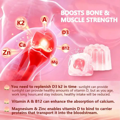 Miniatura 3 de Gomitas de vitamina D3 K2, 10000 UI con 500 mg de calcio, magnesio, zinc, sin azúcar, ADK+vitamina B12, suplementos para mujeres y hombres, huesos