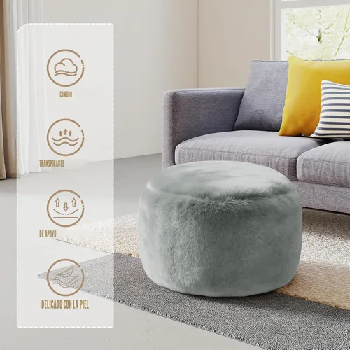 Miniatura 7 de Puf otomano redondo de relleno, pufs de piel sintética con relleno de espuma viscoelástica, otomanas para sala de estar, guardería, dormitorio, Gris