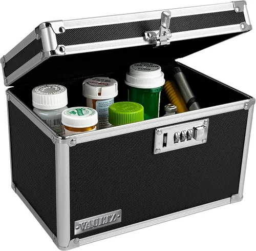 Miniatura 14 de Vaultz Caja de Seguridad para Medicamentos con Cerradura - 5 x 7 x 5 Pulgadas - Caja Fuerte Segura con Cerradura de Combinación - Ideal para Negro