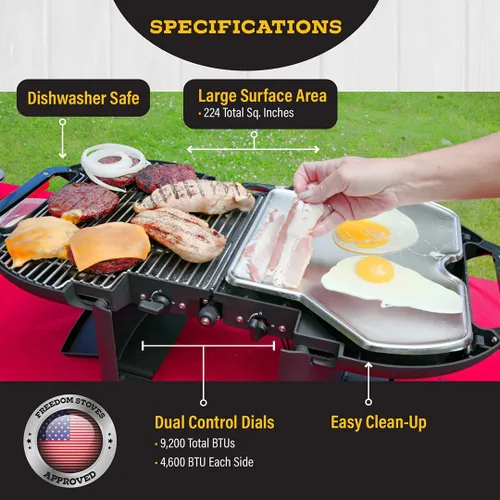 Miniatura 7 de Parrilla portátil de gas y plancha plegable Fold-N-Go, 9.200 BTU, ligera con estuche de transporte