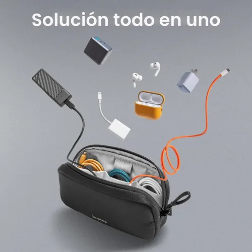 Miniatura 8 de tomtoc Organizador de Electrónicos Estuche de Viaje, Bolsa de Viaje Resistente al Agua Organizador de Cables para Artículos Esenciales, Bolsa Negro