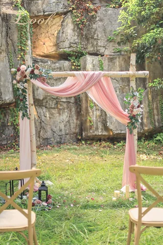 Miniatura 5 de Lookein Cortinas de arco para boda, fiesta, recepción, telón de fondo, cenador de boda, 3 paneles de 30 pulgadas de ancho, 6.5 yardas, rosa rosa