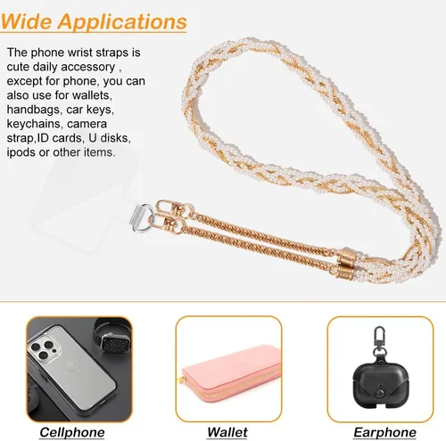 Miniatura 55 de Cordón de cadena cruzada para teléfono celular - Correa de hombro universal de cuero+metal con parches de amarre (J)