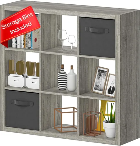 Miniatura 19 de furtble Estantería organizadora de almacenamiento de 8 cubos, moderna estantería abierta de madera, estante de exhibición multifuncional para sala