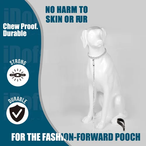 Miniatura 5 de Collar de cadena para perro de 0.59 pulgadas con eslabones cubanos plateados con hebilla a presión, collar de cadena de metal de acero inoxidable