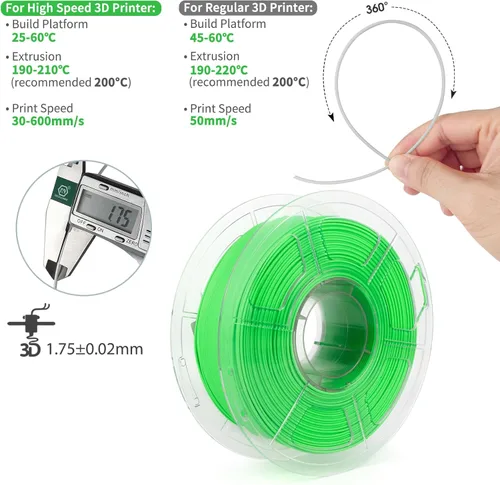 Miniatura 2 de iSANMATE Filamento de PLA Mate Rápido 1.75mm, Filamento para Impresora 3D, Filamento Mate Verde Manzana, Velocidad de Impresión Rápida, Exactitud