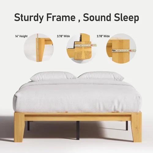 Miniatura 5 de Lifezone Marco de cama de plataforma de madera tamaño Queen, madera maciza de alta calidad, estructura resistente, patas de 3.78 pulgadas de grosor