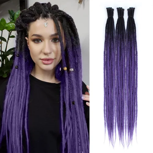 Miniatura 51 de Extensiones de rastas trenzadas bohemias de 24 pulgadas, 10 hebras de rastas sintéticas rizadas color marrón degradado con trenza de caja, rastas