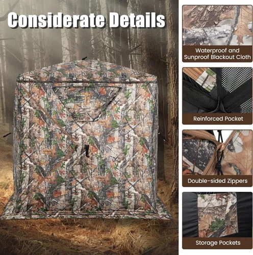 Miniatura 6 de GYMAX Persiana de caza, para 3 personas, con diseño de ciervo de camuflaje con deslizamiento silencioso, ventanas, bolsa de transporte, persiana