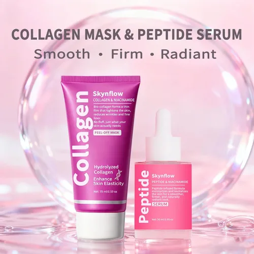 Miniatura 3 de Mascarilla facial de colágeno y péptidos y suero PDRN, mascarilla de envoltura nocturna con colágeno hidrolizado y niacinamida para mayor