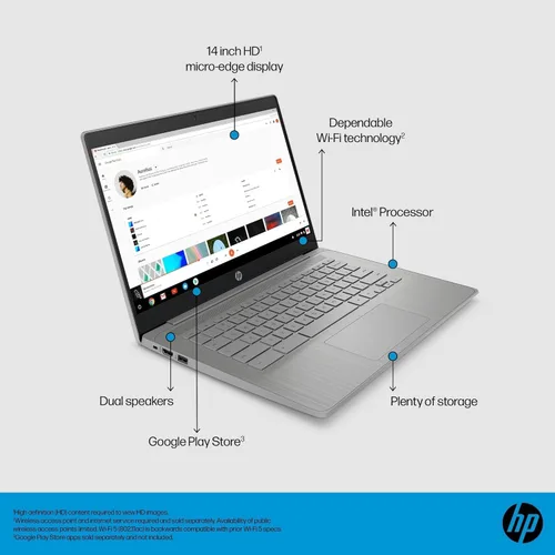 Miniatura 4 de Laptop HP Chromebook 14 (14" antirreflejos, Intel 4-Core Celeron N4120, 4GB RAM, 128GB de almacenamiento (64GB+64GB SD)) para el hogar