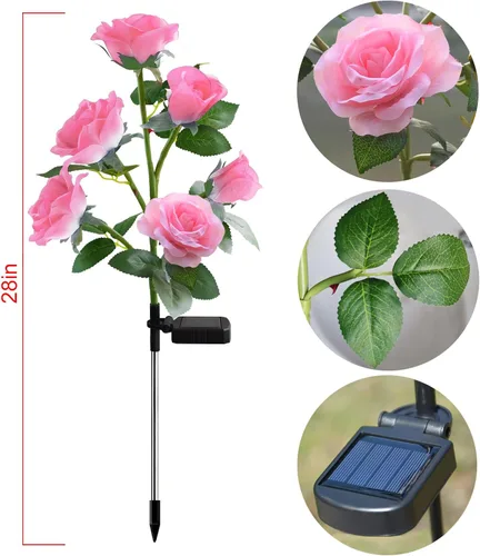 Miniatura 6 de [6 flores mejoradas] Luces de rosas artificiales alimentadas por energía solar, iluminación impermeable para decoración de jardín al aire libre
