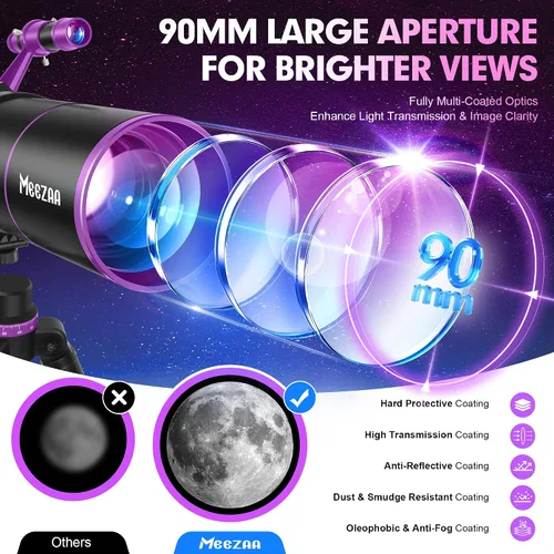 Miniatura 2 de MEEZAA Telescopio, Telescopio para Adultos de Alta Potencia, Apertura de 90mm 550mm Telescopios Refractores Profesionales Portátiles para Niños