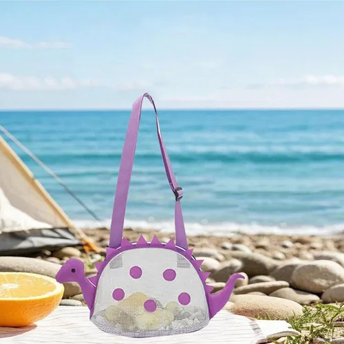 Miniatura 6 de Auon Bolsa de playa de malla para juguete de playa, bolsa de conchas para niños, bolsa de juguete de arena de dinosaurio para sostener conchas