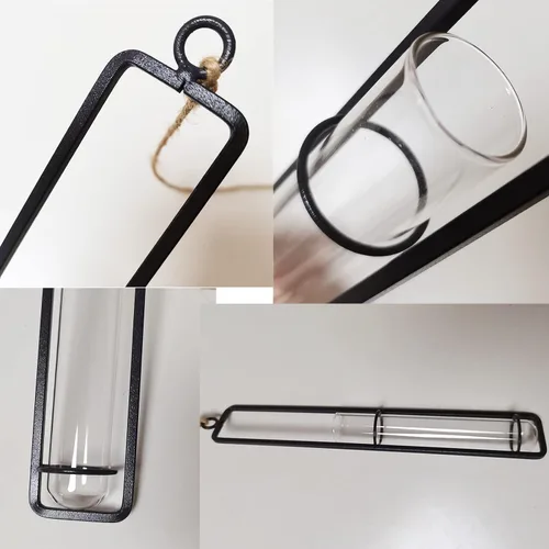 Miniatura 2 de Maceta hidropónica de vidrio colgante, 3 piezas, tubo de ensayo transparente, florero, contenedor de terrario para interiores y exteriores