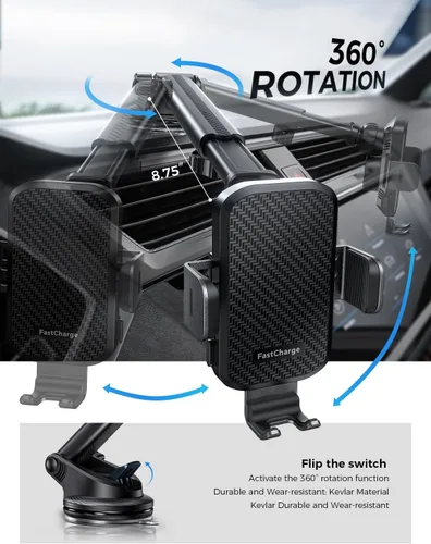 Miniatura 5 de Cargador inalámbrico de coche con soporte para teléfono, soporte de teléfono de carga rápida de 15 W, soporte de teléfono con abrazadera automática