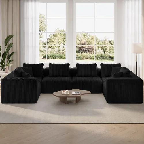 Novilla 141" Sofá seccional modular, sofá seccional moderno en forma de nube con soporte Smarts Coil™, sofá tapizado sin costuras en forma de U para