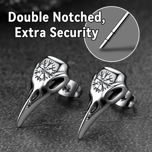 Miniatura 3 de FaithHeart Viking Raven Earrings for Men Sturdy Stainless Steel Punk Rock Earrings Lightweight Hypoallergenic Ear Jewelry with Gift Box