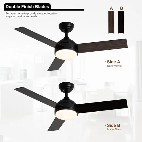 Miniatura 7 de Ventiladores de techo con luces y control remoto, ventilador de techo de perfil bajo de 42 pulgadas, ventilador de techo negro reversible silencioso