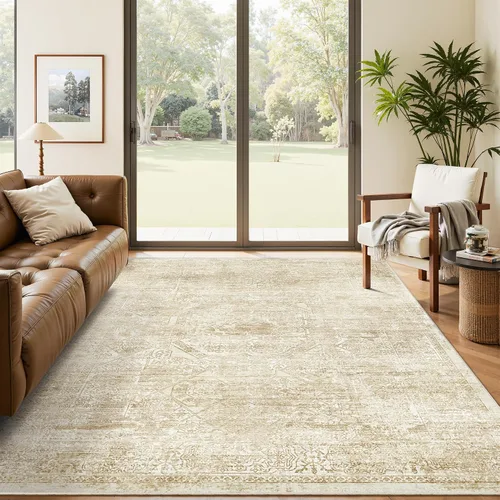 Miniatura 86 de Alfombra de pasillo Soalmost 2'6" x 10' lavable, alfombra antideslizante para cocina, baño, lavandería, alfombras vintage ultra delgadas para Beige