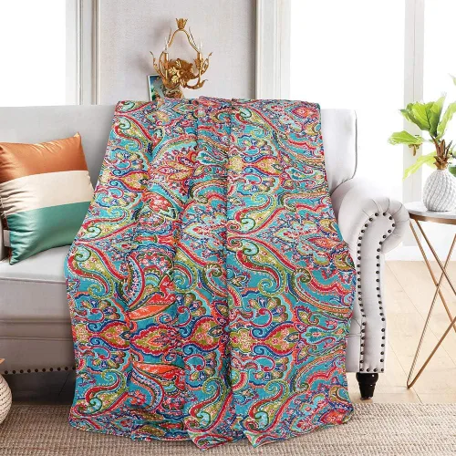 NEWLAKE - Manta acolchada para cama, sofá y sillón, diseño floral europeo hermoso, 60X78 Pulgadas Naranja/Azul