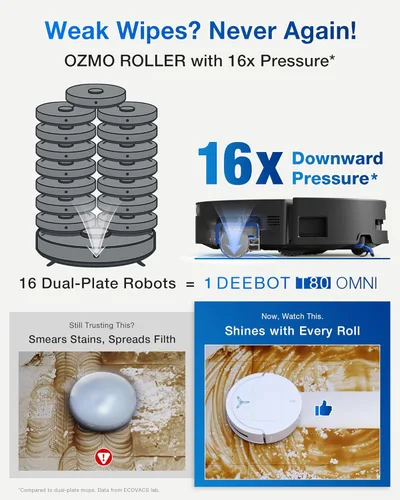 Miniatura 3 de ECOVACS DEEBOT T80 Omni Robot Aspirador y trapeador, succión de 18,000 Pa, fregona con rodillo OZMO con TruEdge, cepillo sin enredos, navegación AI