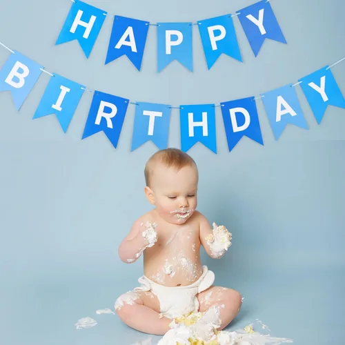 Miniatura 3 de Cartel azul de feliz cumpleaños, pancarta de feliz cumpleaños, guirnalda para baby shower, revelación de género, suministros de fiesta para niños