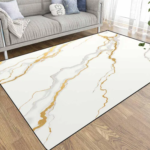 Miniatura 34 de TOMWISH - Alfombra abstracta pintada a mano en blanco y negro con pintura dorada, sala de estar, dormitorio, decoración de suelo, alfombra