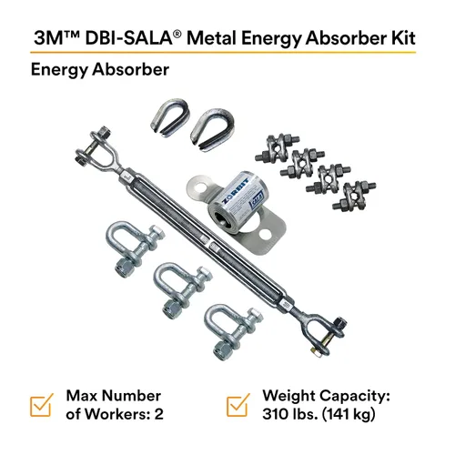 Miniatura 2 de 3M DBI-SALA 7401033 Componente Horizontal, Zorbit Absorber Energía con tres grilletes, sujetadores, tensor de tensor, dedales y clips de cable