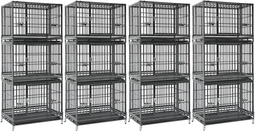 Miniatura 17 de Jaula apilable de 47 pulgadas para perros grandes de alta ansiedad, jaula indestructible a prueba de escapes para interiores con doble puerta