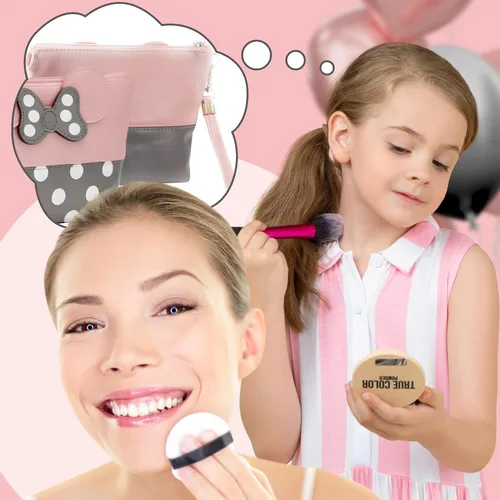 Miniatura 7 de Bolsa de maquillaje rosa murina, bolsas de cosméticos rosadas, organizador de artículos de tocador con lunares blancos, organizador de maquillaje