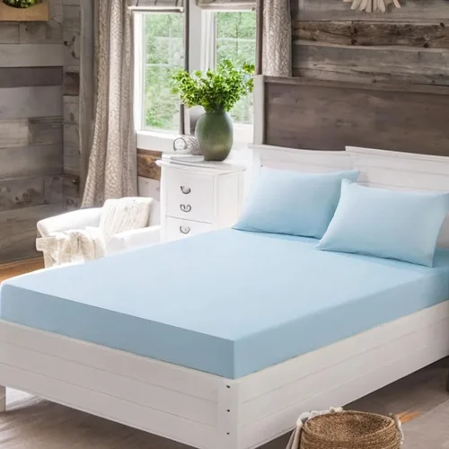 Miniatura 6 de DaDa Bedding - Lujoso juego de sábanas bajeras de algodón suave, color azul pastel sereno con fundas de almohada a juego, diseño de bolsillo