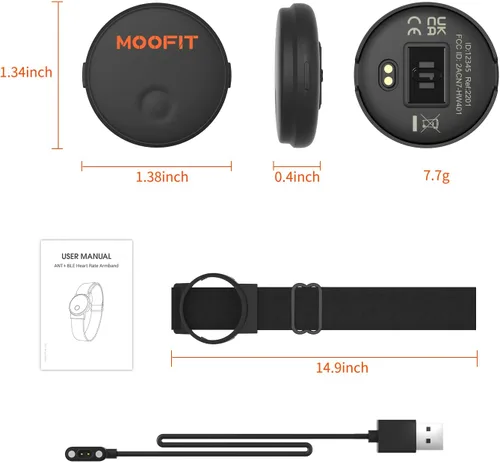 Miniatura 7 de moofit Brazalete con monitor de frecuencia cardíaca HW401, resistente al agua IP67, compatible con Bluetooth/ANT+, pulsera con sensor de frecuencia