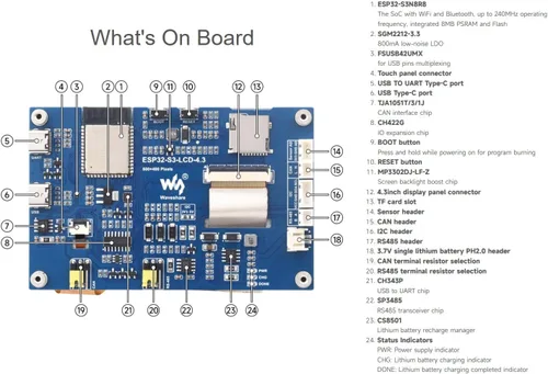 Miniatura 5 de waveshare Pantalla táctil capacitiva de 4.3 pulgadas basada en placa de desarrollo de microcontrolador ESP32-S3 con WiFi de 2.4 GHz y soporte BLE 5