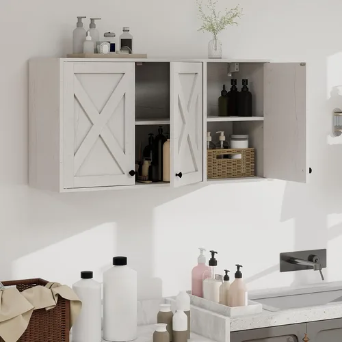 Miniatura 9 de YOURLITE Armario de lavandería, botiquín de medicina, almacenamiento de baño, cocina, organizador de pared con estantes sobre el inodoro, un juego
