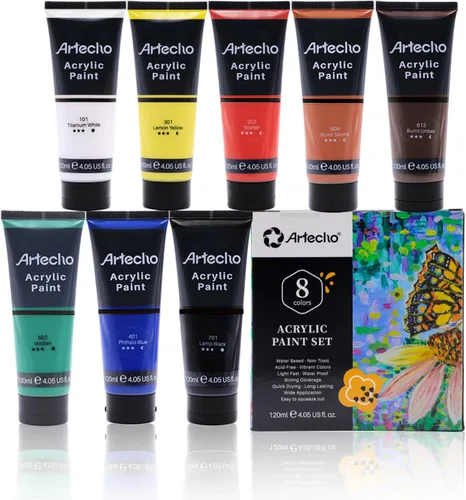 Miniatura 20 de Artecho - Pintura acrílica blanco titanio (120 ml / 4.05 oz), tubos de pintura para manualidades artísticas sobre lienzo, piedra, roca, madera