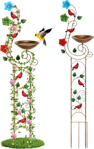 YADOOLIFE Bañera para pájaros de 57 pulgadas con enrejado de jardín para plantas trepadoras al aire libre, pequeños enrejados decorativos de metal,