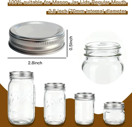 Miniatura 3 de MegaWise Tapas reutilizables para conservas de boca regular para tarros Ball, Kerr – Tapas de metal tipo Mason para conservas – Material de grado