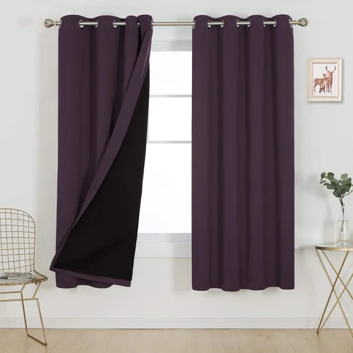 Miniatura 56 de Deconovo Cortinas 100% opacas, cortinas de ventana con aislamiento térmico, paneles reductores de ruido, cortinas de forro negro, con ojales