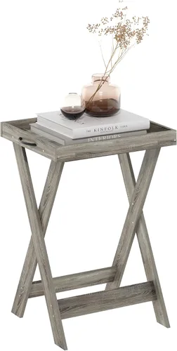 Miniatura 9 de Furinno Mesa auxiliar moderna y sencilla, mesa auxiliar cuadrada de 2 niveles con estante inferior abierto y patas en X, mesita de noche Espresso