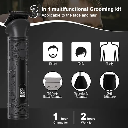 Miniatura 2 de Kit profesional 3 en 1 de recortadora de barba y cortadora de pelo para hombres, afeitadora eléctrica para la cabeza, cara, cuerpo, nariz y oídos