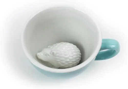 Creature Cups - Taza de cerámica de erizo (11 onzas, verde agua) - Animal 3D oculto dentro que emerge mientras bebes - Regalo de vajilla para