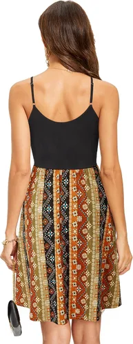 Miniatura 4 de II ININ vestido de verano con cuello en V, para mujer, estilo informal, de tubo, floralliso, con tirantes delgados, vuelos y bolsillos